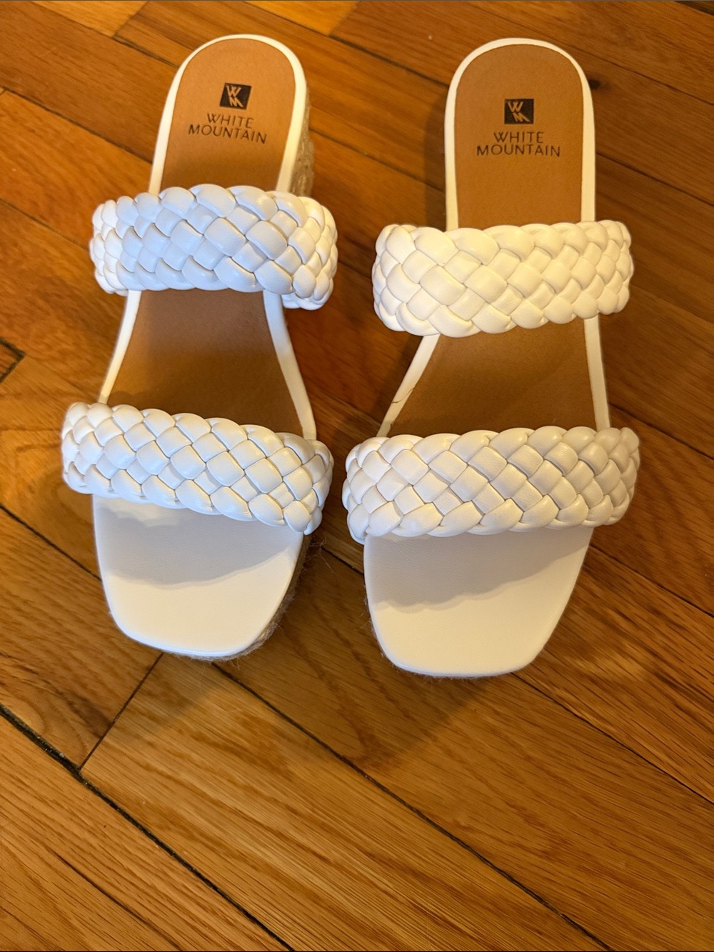 White Mountain Braided Double-Strap White Slide Sandals